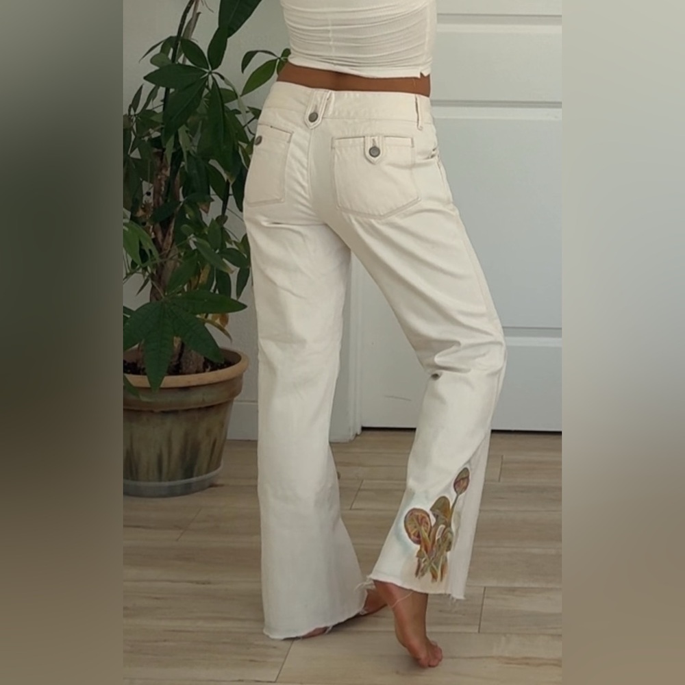 hand painted mushroom White Jeans